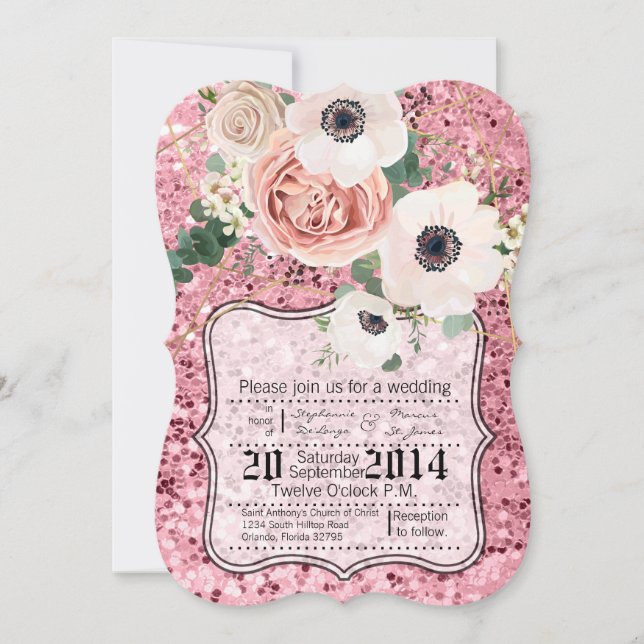 Invitación de casamiento de glitt Rosa de jardín g (Anverso)