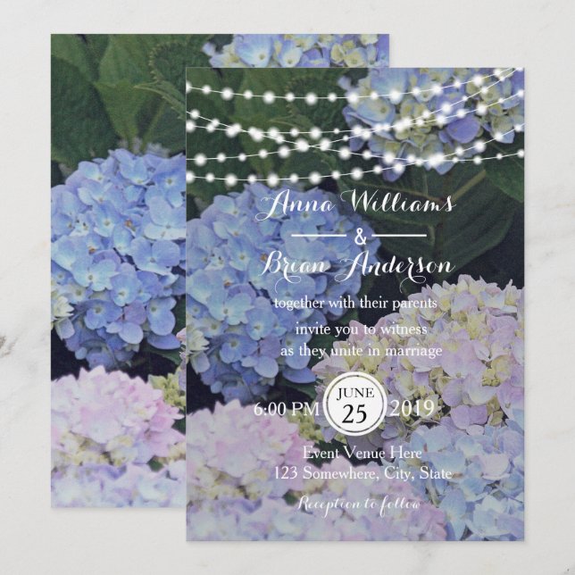 Invitación de casamiento de hidráneas de jardín de (Anverso / Reverso)