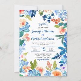 Invitación de casamiento de hidrangea azul acuarel