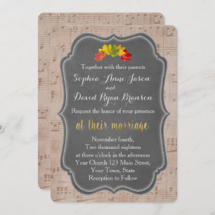 Invitación de casamiento de hojas de música románt
