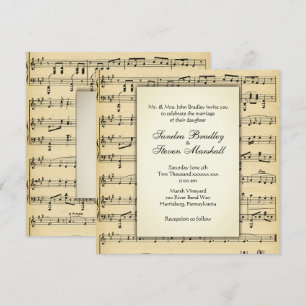 Invitación de casamiento de hojas de música vintag
