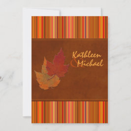 Invitación de casamiento de hojas y rayas otoñales