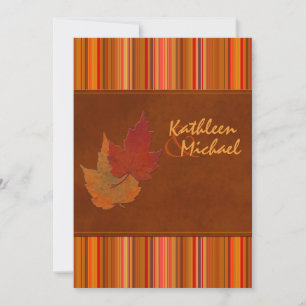 Invitación de casamiento de hojas y rayas otoñales