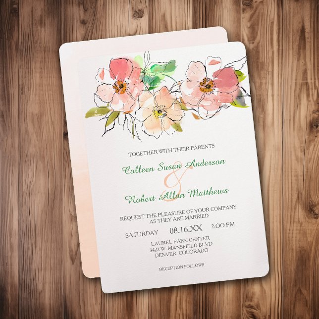 Invitación de casamiento de impresión floral acuar (Subido por el creador)