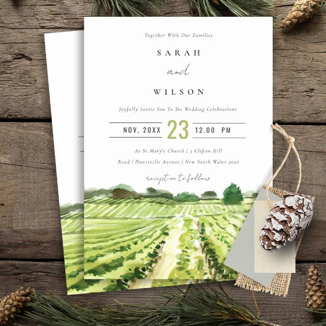 Invitación de casamiento de invierno verde acuarel (Subido por el creador)