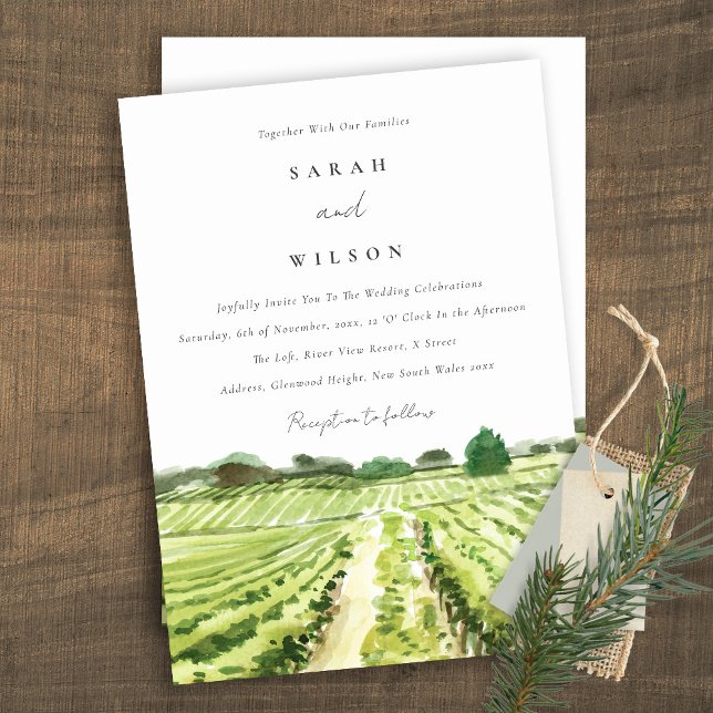 Invitación de casamiento de invierno verde acuarel (Subido por el creador)