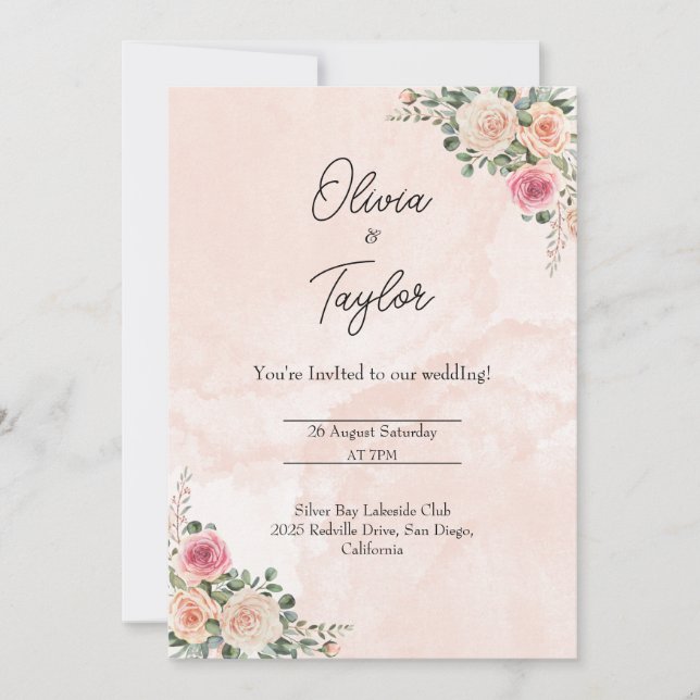 Invitación de casamiento de jardín floral de crema (Anverso)