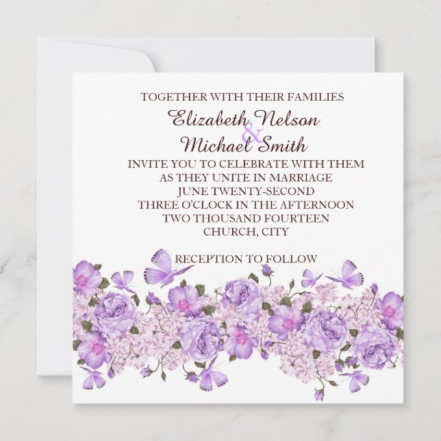 Invitación de casamiento de jardín floral de lavan (Anverso)