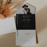 Invitación de casamiento de línea blanca y negra<br><div class="desc">Plantilla moderna y limpia para la invitación a la boda con una línea minimalista limpia con sus iniciales. El color es blanco y negro.</div>