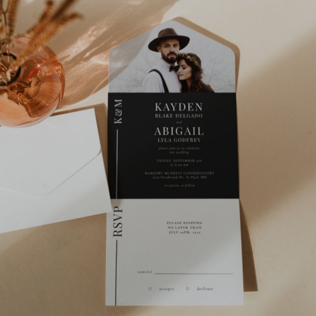 Invitación de casamiento de línea blanca y negra (Subido por el creador)