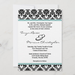 Invitación de casamiento de lino azul de Damask ne