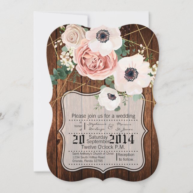 Invitación de casamiento de madera de pajar en el  (Anverso)