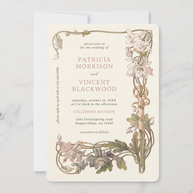 Invitación de casamiento de marco de columna vinta (Anverso)