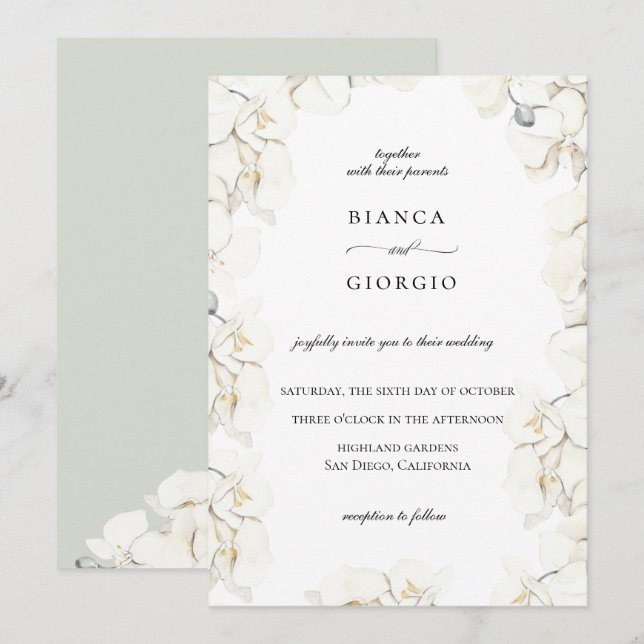 Invitación de casamiento de marco de marfil-orquíd (Anverso / Reverso)