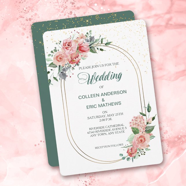 Invitación de casamiento de marco doble Rosa de co (Subido por el creador)