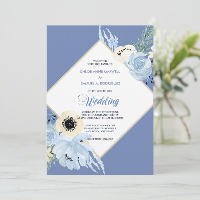 Invitación de casamiento de marco floral de color  (Anverso de pie)