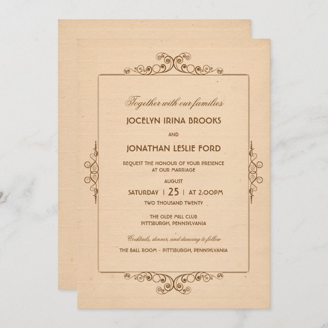 Invitación de casamiento de marco vintage (Anverso / Reverso)