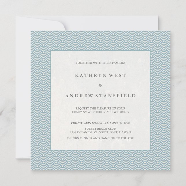 Invitación de casamiento de marea de patrón de ola (Anverso)