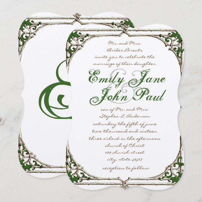 Invitación de casamiento de marfil de marfil (Anverso / Reverso)