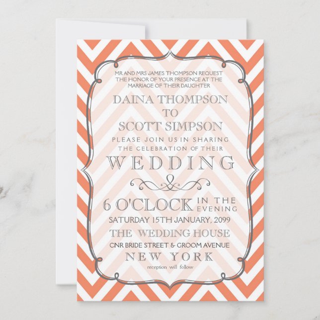 Invitación de casamiento de Naranja Nectarina Chev (Anverso)