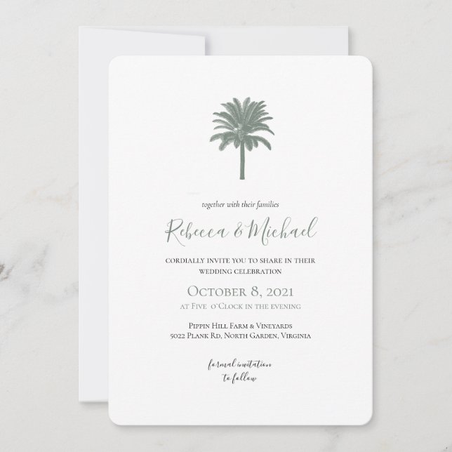 Invitación de casamiento de palmeras antiguas (Anverso)