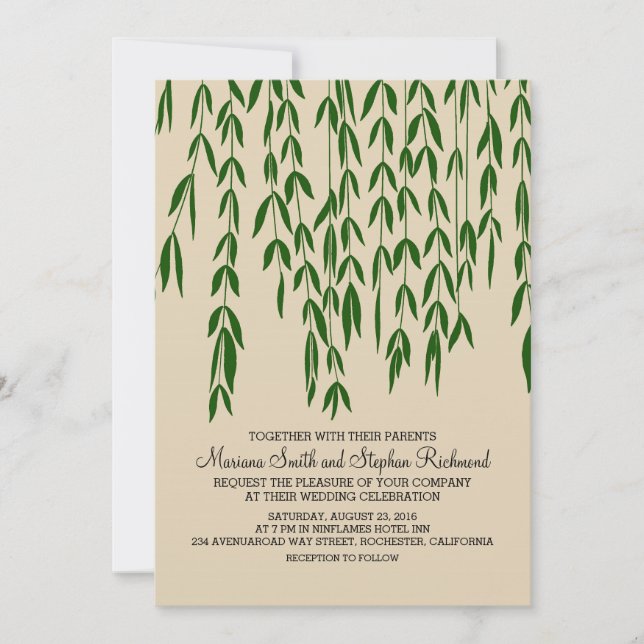 Invitación de casamiento de papel para ramas de ár (Anverso)