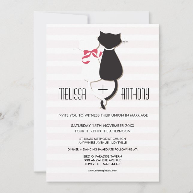 Invitación de casamiento de parejas de gatos de co (Anverso)