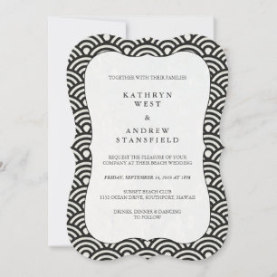 Invitación de casamiento de patrón blanco + negro