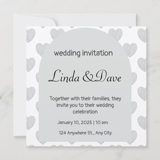 Invitación de casamiento de patrón de corazón azul (Anverso)