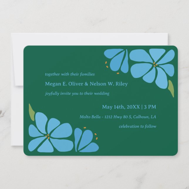 Invitación de casamiento de patrón de flor azul Gr (Anverso)