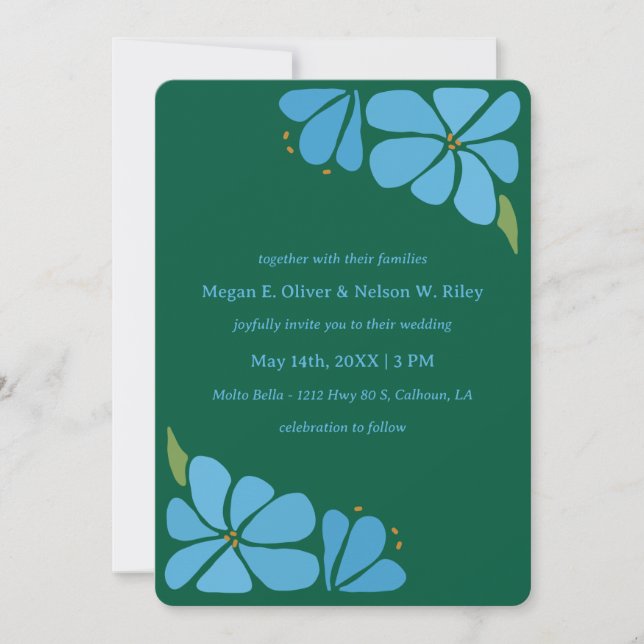 Invitación de casamiento de patrón de flor azul Gr (Anverso)