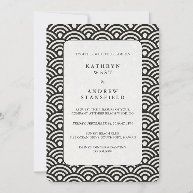 Invitación de casamiento de patrón de onda blanca  (Anverso)