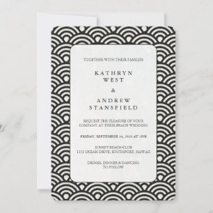 Invitación de casamiento de patrón de onda blanca 