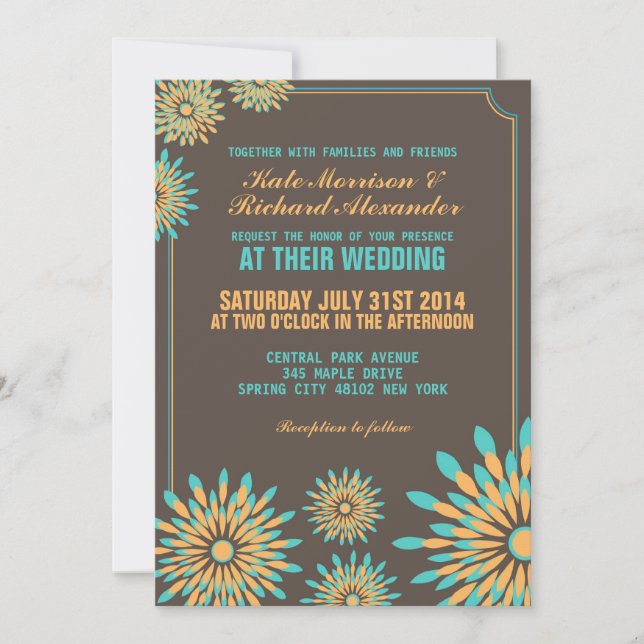 Invitación de casamiento de patrón floral retro (Anverso)