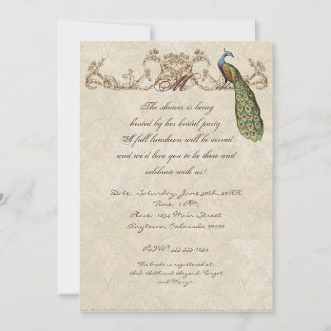 Invitación de casamiento de pavo real (Anverso)