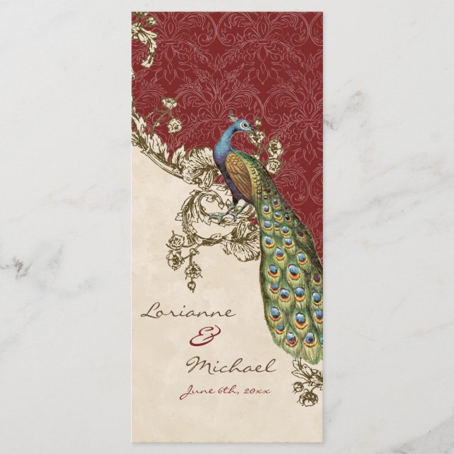 Invitación de casamiento de pavo real y eclosión (Anverso)