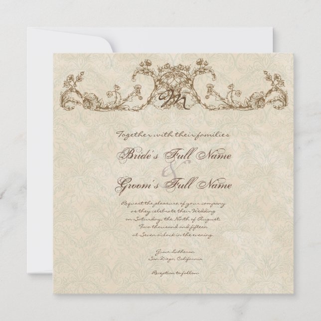 Invitación de casamiento de pavo real y eclosión (Anverso)