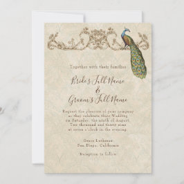 Invitación de casamiento de pavo real y eclosión