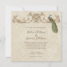 Invitación de casamiento de pavo real y eclosión
