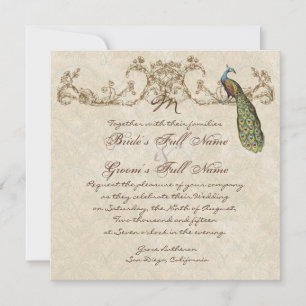 Invitación de casamiento de pavo real y eclosión