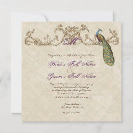 Invitación de casamiento de pavo real y eclosión