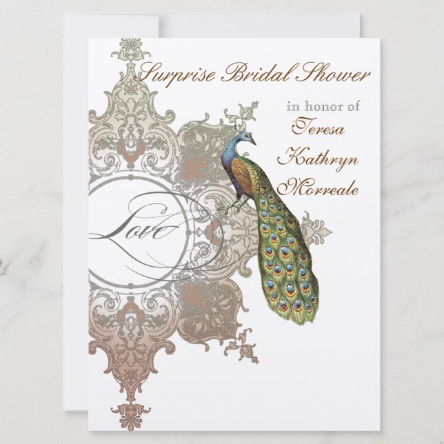 Invitación de casamiento de pavo real y eclosión (Anverso)