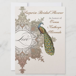 Invitación de casamiento de pavo real y eclosión