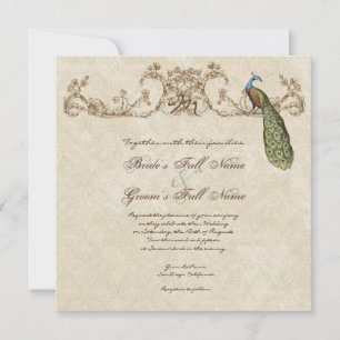 Invitación de casamiento de pavo real y eclosión