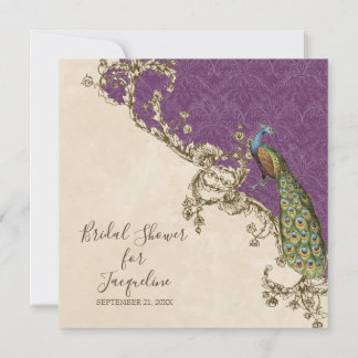Invitación de casamiento de pavo real y eclosión
