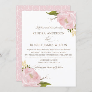 Invitación de casamiento de peones rosados Rubor d