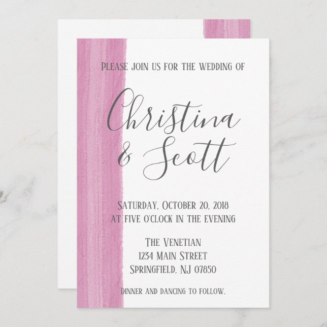 Invitación de casamiento de pincel de color de agu (Anverso / Reverso)