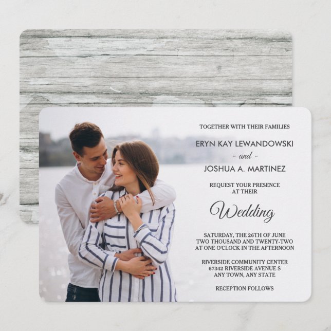 Invitación de casamiento de plantilla de fotografí (Anverso / Reverso)