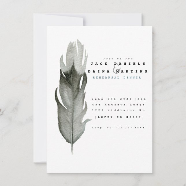 Invitación de casamiento de plumas mínimas (Anverso)