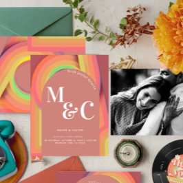 Invitación de casamiento de rayas Retro Setenties